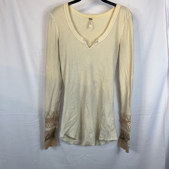 Free People Sweater Kyoto Cuff Thermal Mushroom Waffle Knit Long Sleeve V-Neck - Picture 2 of 12